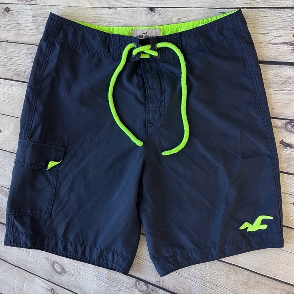 3/30$🔥 Hollister Mens Size L Swim Trunks Navy Blue Green Embroidery’s Unlined